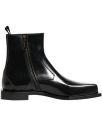 Dolce & Gabbana - Black Leather Zip Closure Ankle Boots Shoes - Lyst