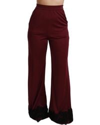 Dolce & Gabbana - Dolce Gabbana Black Lace High Waist Wide Leg Maroon Pants - Lyst