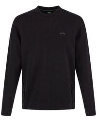 BOSS - Black Cotton Logo Details Sweatshirt - Lyst