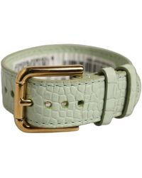 Dolce & Gabbana - Green Embossed Leather Gold Buckle Belt Strap Bracelet - Lyst