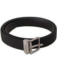 Dolce & Gabbana - Black Canvas Leather Silver Metal Buckle Belt - Lyst
