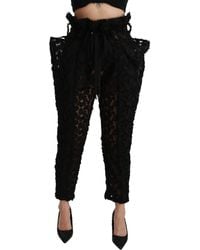 Dolce & Gabbana - Dolce Gabbana Black Floral Lace Tapered High Waist Pants - Lyst