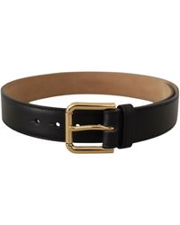 Dolce & Gabbana - Black Solid Leather Classic Gold Waist Buckle Belt - Lyst