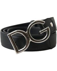 Dolce & Gabbana - Black Leather Silver Logo Metal Buckle Belt - Lyst