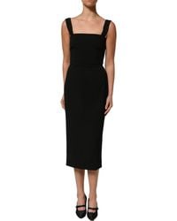 Dolce & Gabbana - Black Viscose Stretch Sheath Midi Dress - Lyst