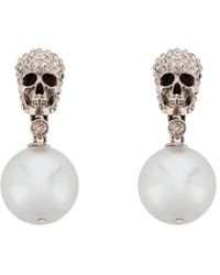 Alexander McQueen - Pearl Skull Earrings With Crystal Pavé - Lyst