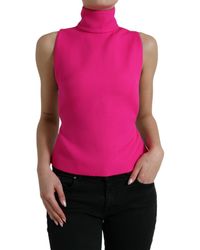 Dolce & Gabbana - Pink Wool Knit Turtle Neck Backless Tank Top - Lyst