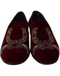 Dolce & Gabbana - Velvet Gun Loafers Shoes Bordeaux Mv2192 - Lyst