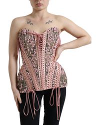 Dolce & Gabbana - Floral Applique Bustier Corset Top - Lyst