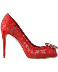 Dolce & Gabbana - Red Taormina Lace Crystal Heels Pumps Shoes - Lyst