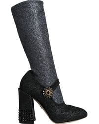Dolce & Gabbana - Crystal-embellished Two-tone Stretch-lurex Knee Boots - Lyst