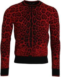 Dolce & Gabbana - Leopard Wool Crew Neck Pullover Sweater - Lyst