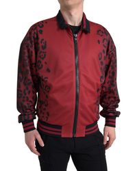 Dolce & Gabbana - Red Leopard Polyester Bomber Full Zip Jacket - Lyst