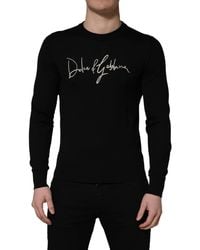 Dolce & Gabbana - Black Embroidered Logo Crew Neck Pullover Sweater - Lyst