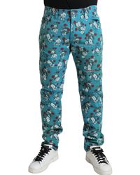 Dolce & Gabbana - Floral Print Skinny Cotton Denim Pants - Lyst