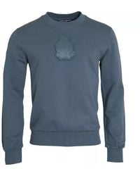 Dolce & Gabbana - Blue Cotton Logo Patch Crew Neck Men Pullover Sweater - Lyst