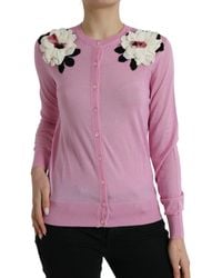 Dolce & Gabbana - Pink Floral Crew Neck Button Cardigan Sweater - Lyst