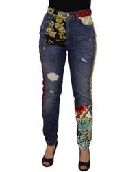 Dolce & Gabbana - High Waist Patchwork Skinny Denim - Lyst