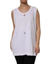 Dolce & Gabbana - White Cotton Sleeveless Round Neck Tank Top - Lyst