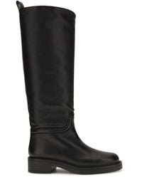 Stuart Weitzman - Black Calf Leather Bos Taurus Flat Boots - Lyst