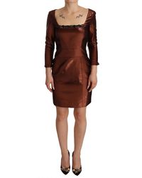 Gianfranco Ferré - Elegant Bronze Sheath Mini Dres With Square Neck - Lyst