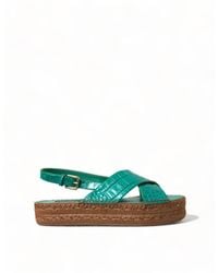 Dolce & Gabbana - Green Leather Platform Espadrille Sandal Shoes - Lyst