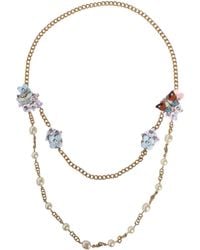 Dolce & Gabbana - Chain Brass Floral Layered Crystal Pearl Necklace - Lyst