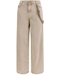 Pinko - Beige Cotton Relaxed Fit Jeans - Lyst