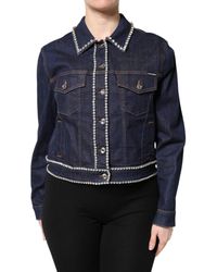 Dolce & Gabbana - Denim Cotton Crystal Embellished Jacket - Lyst