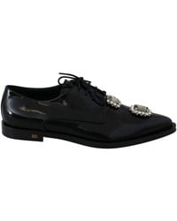 Dolce & Gabbana - Leather Crystal Lace Up Formal Shoes - Lyst