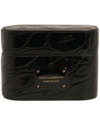 Dolce & Gabbana - Black Leather Metal Logo Plaque Holder Airpods Case - Lyst