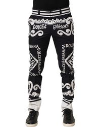 Dolce & Gabbana - Black Cotton Poplin Marinaprint Trouser Pants - Lyst