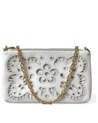 Dolce & Gabbana - Embroidered Floral Leather Clutch With Chain Strap - Lyst