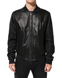Dolce & Gabbana - Black Leather Nylon Fullzip Blouson Jacket - Lyst