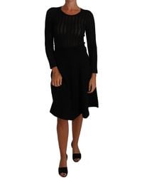 Dolce & Gabbana - Black Knitted Wool Sheath Long Sleeves Dress - Lyst