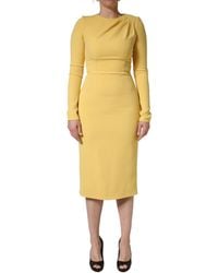 Dolce & Gabbana - Yellow Silk Long Sleeves Sheath Midi Dress - Lyst