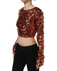 Dolce & Gabbana - Sequined Long Sleeves Crop Blouse Top Nylon - Lyst