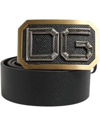 Dolce & Gabbana - Men Black Leather Dg Logo Metal Buckle Belt - Lyst