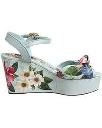 Dolce & Gabbana - Green Floral Ankle Strap Wedge Sandals Shoes - Lyst
