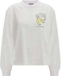 Ganni - White Cotton Long Sleeve T - Lyst