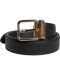 Dolce & Gabbana - Black Grained Leather Gold Metal Buckle Belt - Lyst