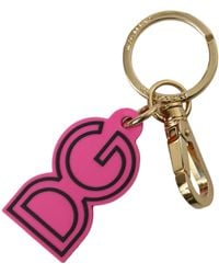 Dolce & Gabbana - Pink Rubber Gold Tone Metal Dg Logo Keyring Keychain - Lyst