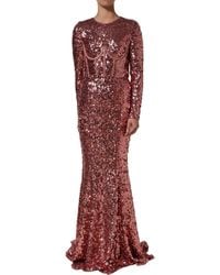 Dolce & Gabbana - Pink Long Sequined Corset Detailing Gown Dress - Lyst