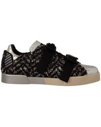 Dolce & Gabbana - Silver Leather Brown Cotton Sneakers Shoes - Lyst