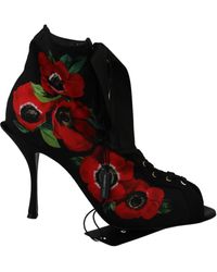 Dolce & Gabbana - Black 90 Floral Print Lace-up Stretch Jersey Ankle Boots - Lyst