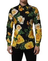 Dolce & Gabbana - Black Floral Stretch Cotton Sicilia Fit Dress Shirt - Lyst
