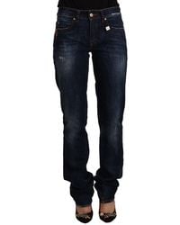 Gianfranco Ferré - Gf Ferre Dark Washed Mid Waist Cotton Denim Straight Jeans - Lyst