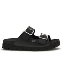 Prada - Black Calf Leather Bos Taurus Flat Sandals - Lyst