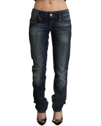 Acht - Dark Blue Washed Cotton Skinny Denim Low Waist Jeans - Lyst
