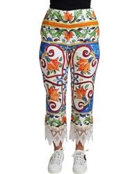 Dolce & Gabbana - Color Majolica Print Trouser Cotton Pants - Lyst
